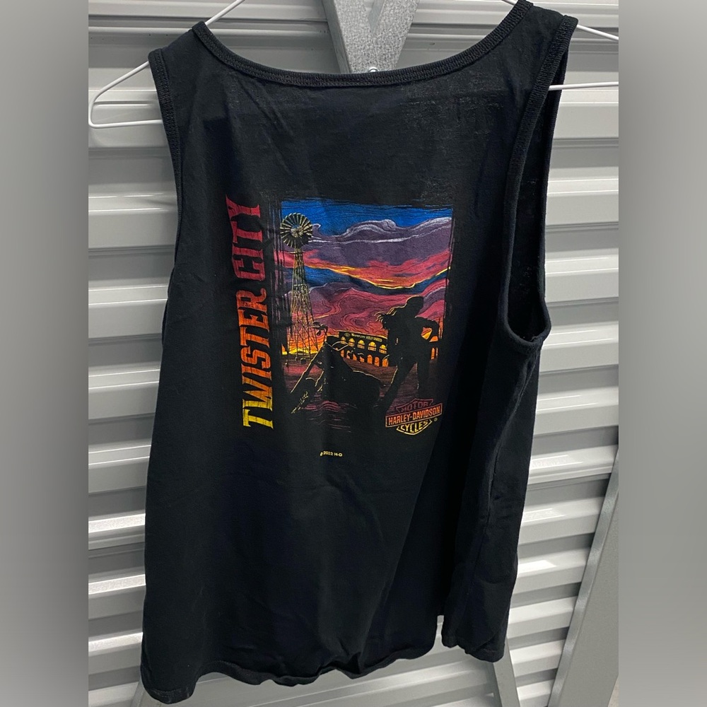 Vintage Y2K PRINT Harley Davidson WICHITA KS TWISTER CITY Women’s Tank LARGE